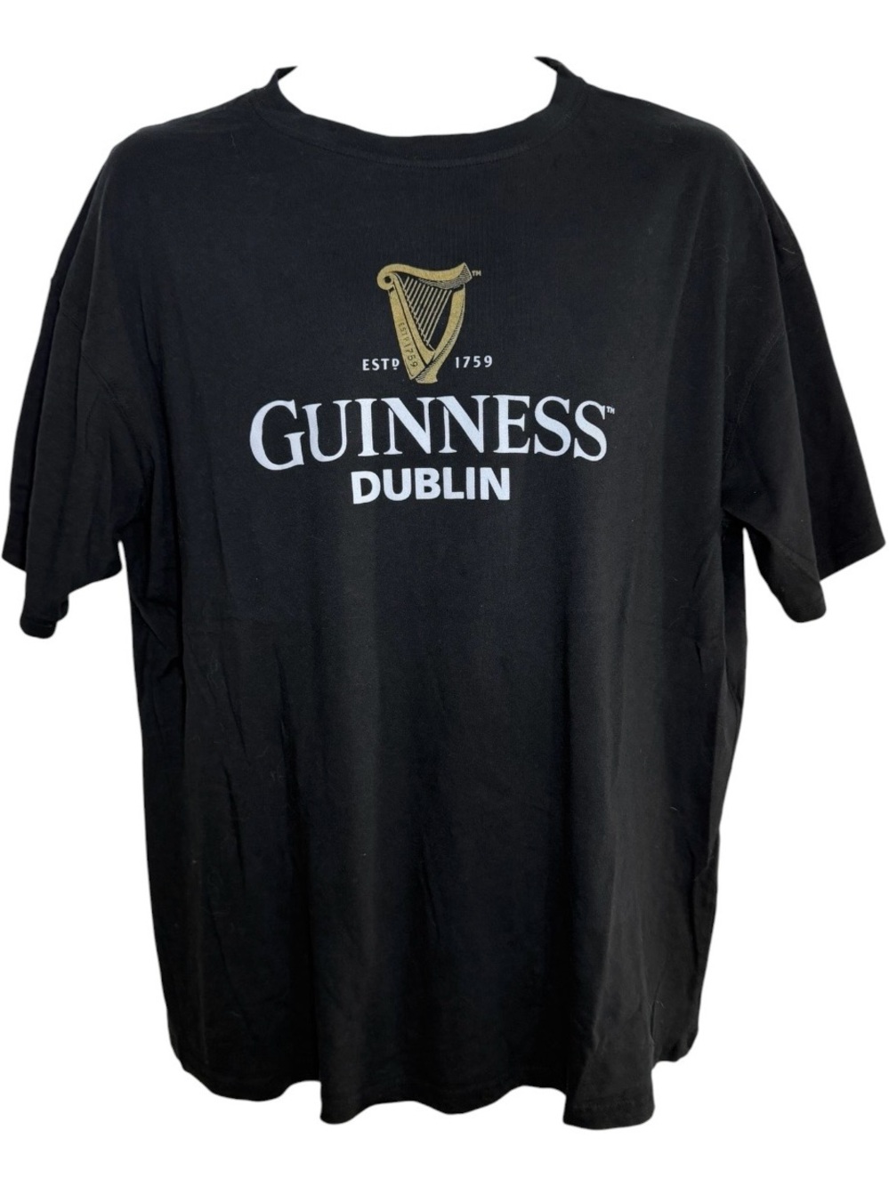 Guinness Dublin Beer T-Shirt Black Gold Harp Logo Men’s XL Relaxed Fit